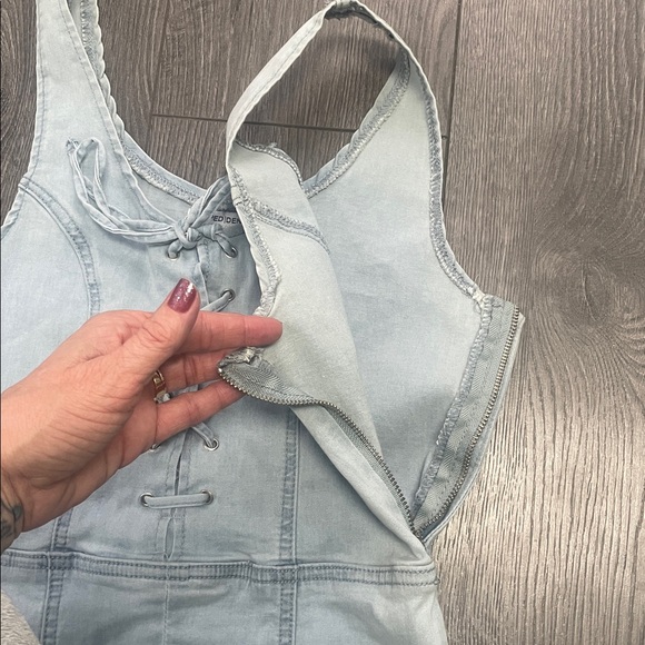 Revamped Denim half Light Blue Lace-Up Dress - Picture 11 of 11